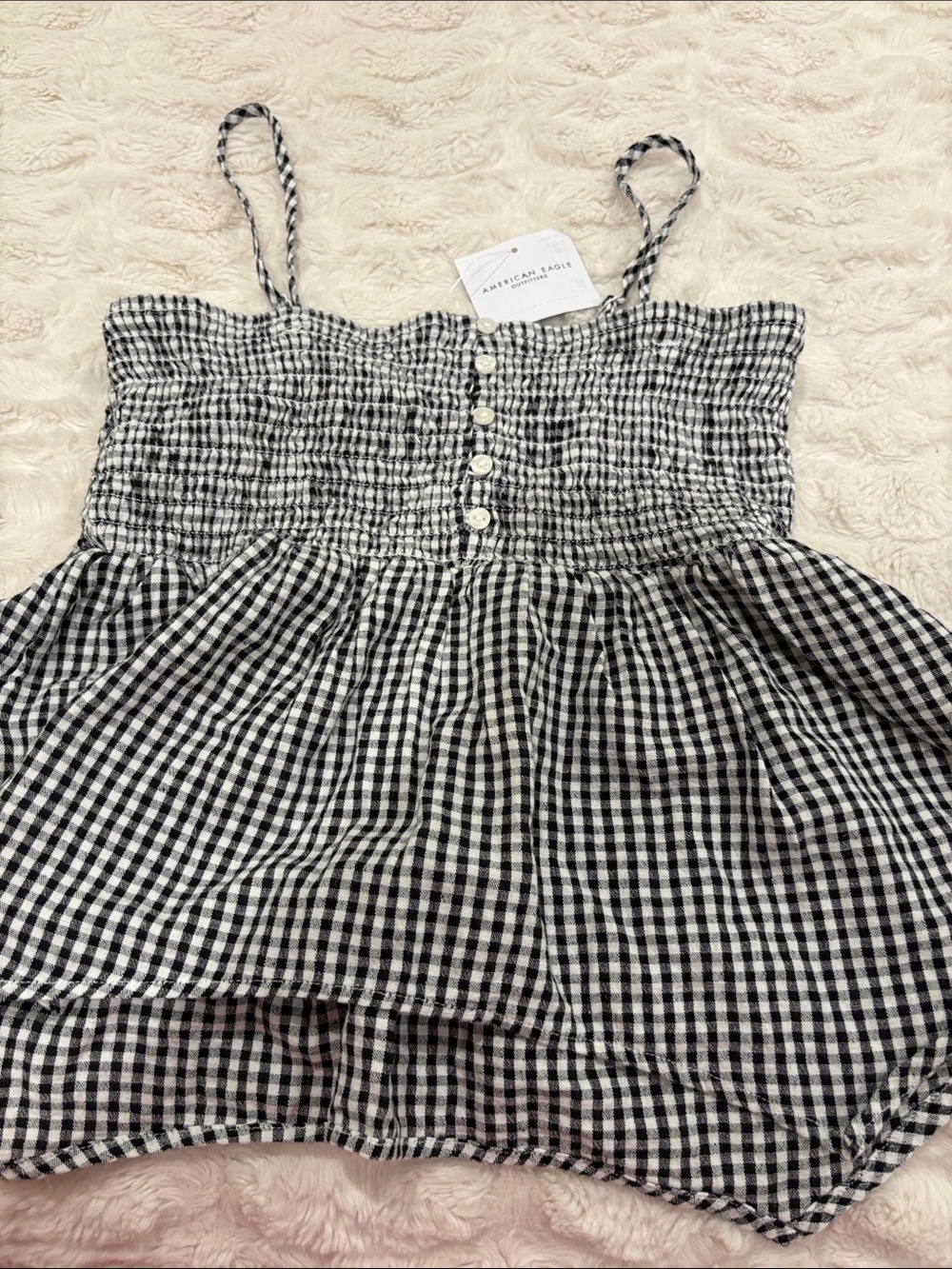 American Eagle Outfitters Black & White Gingham Smocked Camisole